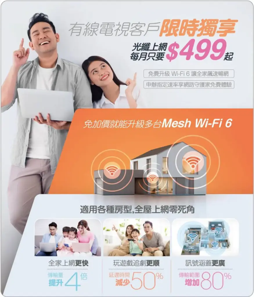 母親節網路優惠|有線電視客戶光纖上網每月499元起,外加免費升級Wi-Fi 6!