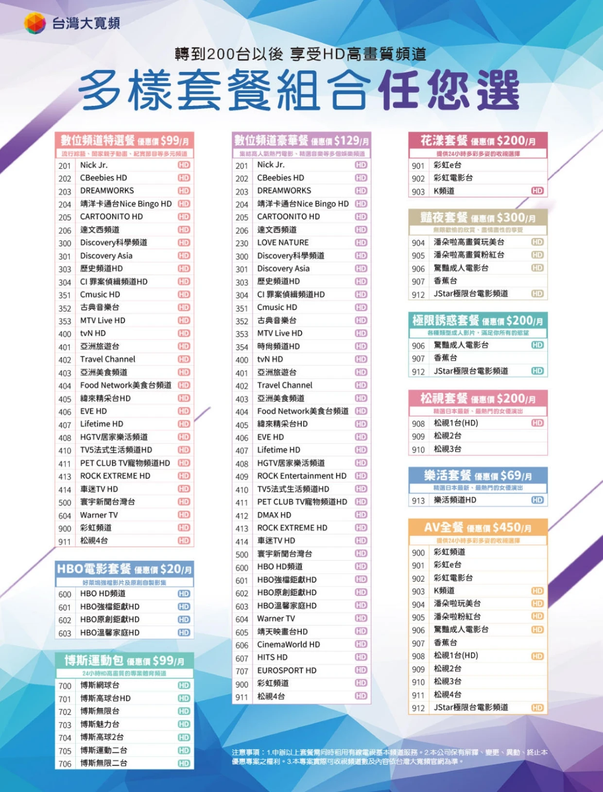 HD高畫質節目表